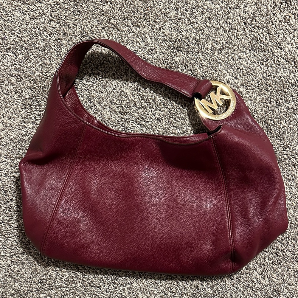 Michael Kors Wine Leather Hobo Bag